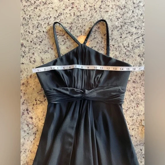 Y2K 100% silk chiffon black midi Dress size 2 - Picture 6 of 8